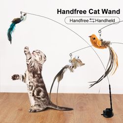 Interactive Cat Toy: Feather Wand with Bell and Suction Cup Base for Hunting and Exercise - Perfect Pet Product!