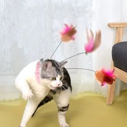 Fun Feather Teaser Stick: Interactive Cat Toy with Bell Collar - Kitten Training Supplies