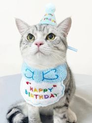 Pet Birthday Outfit: Cat Dog Bib & Party Hat with Adjustable Bandana Scarf