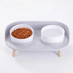 ABS Plastic Double Bowls for Pet Cats and Dogs: Prevent Spills and Protect Cervical Spine