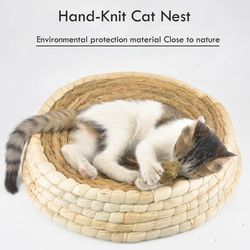 Straw Woven Cat Bed Bird Nest & Scratching Board