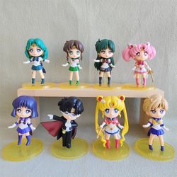 Q Version Sailor Moon Figures: Mercury, Mars, Jupiter, Venus, Uranus, Neptune PVC Models for Desktop Decor & Toy Collect
