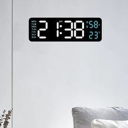 Large 9" Digital Wall Clock: Temp, Humidity, 2 Alarms, Auto Dim, Snooze, 12/24H LED