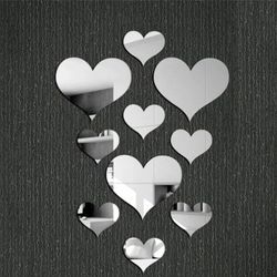 3D Love Hearts Mirror Wall Sticker: Acrylic Self-Adhesive Mosaic Tile Decals