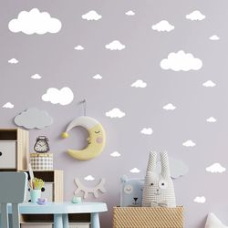 Kids Cloud Wall Sticker: White Art Decal for Bedroom DEcor
