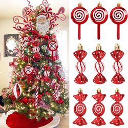 6pcs Christmas Lollipop Candy Cane Pendant Xmas Tree Ornaments - 2024 New Year Home Decor & Gift