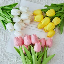 10PCS Artificial Tulips Flowers - PE Foam Fake Tulip Bouquet for Wedding & Mother's Day Gifts, Home Garden Decor