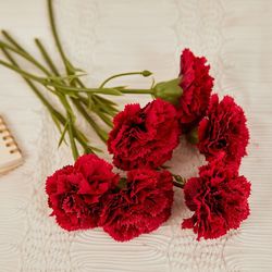 Red Silk Carnations Bouquet - Artificial Flowers for Wedding & DIY Home Decor