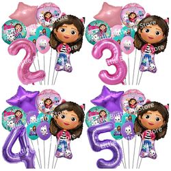 gabby dollhouse cats number balloon set: perfect children's birthday party decoration with latex aluminum balloons - gir