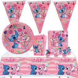 Disney Lilo & Stitch Pink Angel Birthday Party Tableware Set - Disposable Supplies for Baby Showers, Weddings, and More!