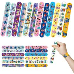 12pcs Disney Lilo & Stitch Slap Bracelets: Colorful Bulk Wristbands for Kids Birthday Party Decoration and Gifts