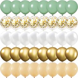 40PCS Sage Green Gold White Latex Confetti Balloons for Baby Shower, Birthday, Wedding Party Decorations - Globos