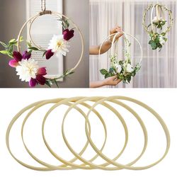 5pcs Round Floral Wreath Hoop Wooden Catcher Ring Bamboo Circle Hoop Frame DIY Craft Tools for Wedding & Christmas Decor
