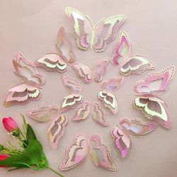 12pcs Gradient Hollow 3D Butterfly Wall Sticker Set for Wedding Decoration - Gold Silver Butterflies for Living Room Win