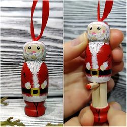 Funny Wooden Santa Stocking Fillers & Christmas Tree Ornaments - Holiday Xmas Decorations for Indoor Home DEcor