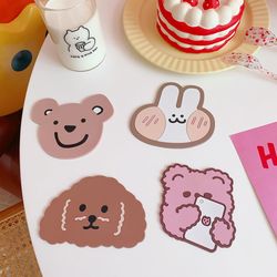 Colorful Cartoon Animal Drink Pads: Silicone Placemats for PC Dining Tables
