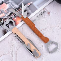 Wooden Wine Corkscrew & Bottle Opener Set: Multi-Functional Tool with Knife, Stainless Steel Components - Perfect Gift f