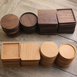 Solid Walnut Wood Coaster: Durable, Heat Resistant Cup Mat - Round & Square Beech Wood Pad for Tea & Coffee