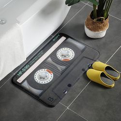 Retro Cassette Music Tape Floor Mat: Funny Entrance Door Mat for Living Room & Kitchen, Non-Slip Carpet for Bathroom - M