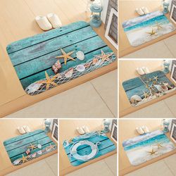 Starfish Pattern Sea Ocean Doormat: Anti-Slip Flannel Rug for Outdoor & Indoor Use