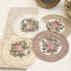 European Style Fabric Coaster Set: Vintage Lace Placemats for Coffee Cups & Bowls, Embroidery Craft, Anti-Scald Protecti