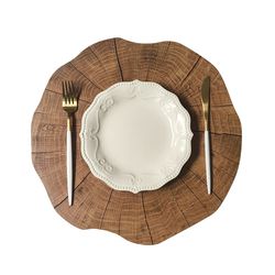 Round Imitation Wood Grain Placemat: Non-Slip, Heat Insulation for Dining & Kitchen