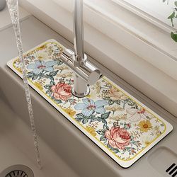Retro Flower Sink Faucet Drain Pad: Absorbent & Non-Slip Kitchen/Bathroom Accessory