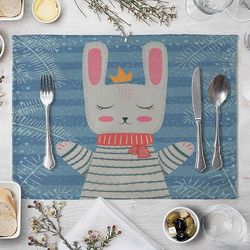 Cute Animal Style Pattern 01 Placemat: Children's Cotton Linen Table Mat for Family Dinner - WJY
