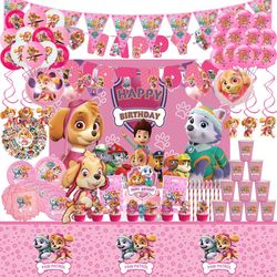Pink Paw Patrol Skye Birthday Party Decorations: Foil Latex Balloons, Tableware, Backdrop - Girls Party Supplies