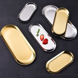 Stainless Steel Oval Tray: Jewelry & Cosmetic Storage, Fruit Dessert & Snack Plate Organizer