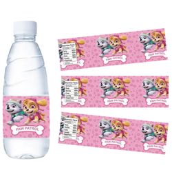 Paw Patrol Water Bottle Stickers: Pink Cartoon Anime Labels - Kids Birthday Party Favors