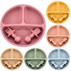 Baby Safe Silicone Dining Set: 4Pcs Cute Cartoon Dishes, Smile Face Kids Tableware