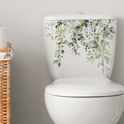Green Plant Leaves Wall Sticker: Bathroom & Living Room Decor - Self-Adhesive Mural