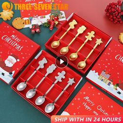 Christmas Stainless Steel Dessert Spoon Set - Gingerbread Man & Snowman Design for Holiday Table Decor