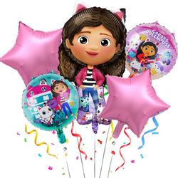Gabby Dollhouse Cat Birthday Decoration Balloons Set - Foil Helium Balloon for Baby Shower & Kids Toy