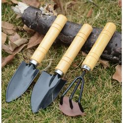 3pcs/set Mini Shovel Rake Set Wooden Handle Metal Shovel For Flowers Potted Plants Mini Garden Tool Seed Disseminators