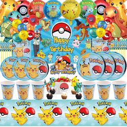 Pokemon Birthday Party Supplies: Pikachu Balloons, Tableware, Banner & More for Boys' Celebration