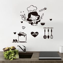 Happy Chef Girl Cooking Wall Sticker - DIY Kitchen Decor for Restaurant, Bar, Dining Room, Fridge, and More!