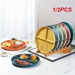 Reusable Round Dinner Plates with 3 Compartments for Portion Control - Set of 2 | Microwave Safe