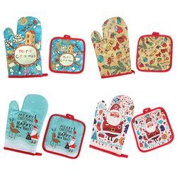 Christmas Baking Gloves and Mats Set for Oven, BBQ, and Kitchen - New Year 2021 Decorations
