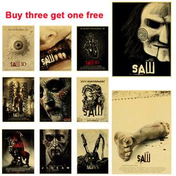 Retro Kraft Paper Horror Movie Saw Posters: Buy 3, Get 4 - Ideal for Taverns, Cafes, and Home Decor