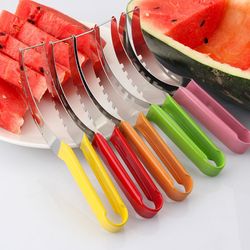 Cantaloupe Kitchen Fruit Cutting Tool: Stainless Steel Watermelon Slicer with Non-slip Handle for Safe Cutting Experienc