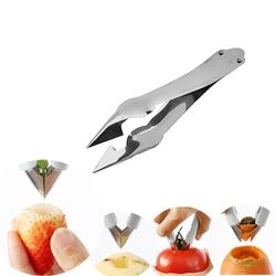 Stainless Steel Kitchen Gadgets: Strawberry Huller, Fruit Peeler, Pineapple Corer, Slicer, Cutter, and Clips