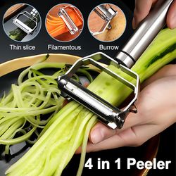 Elevate your kitchen with our Stainless Steel 4-in-1 Vegetable Peeler: A versatile tool for melons, cucumbers, and more