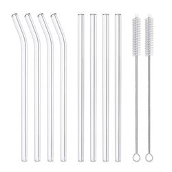 Reusable Glass Straws Set - 8 Pcs Clear Drinking Straws for Juice, Smoothies, and More!