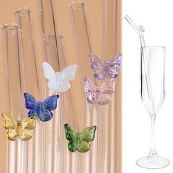 Eco-Friendly Butterfly Glass Straws: Reusable Bar Tools for Cocktails, Smoothies, Tea, Coffee, and Juicy Drinks - Includ