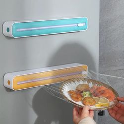 Food Film Dispenser: Magnetic Wrap Cutter with Storage Box