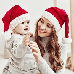 Christmas Knitted Pom Pom Hat Adult Kids Soft Beanie Santa New Year Party Gift Xmas Decoration 2023