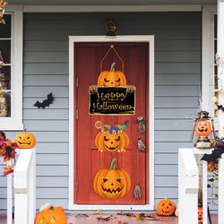 Halloween Pumpkin Door Hanging Sign: Ghost Faced Bat Paper Front Door Hanger - 2023 Home Party Decor