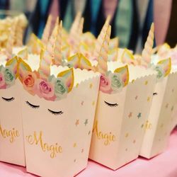 Unicorn Party Supplies: Popcorn Box, Cookie Gift Bag - Kids Birthday & Baby Shower Decoration